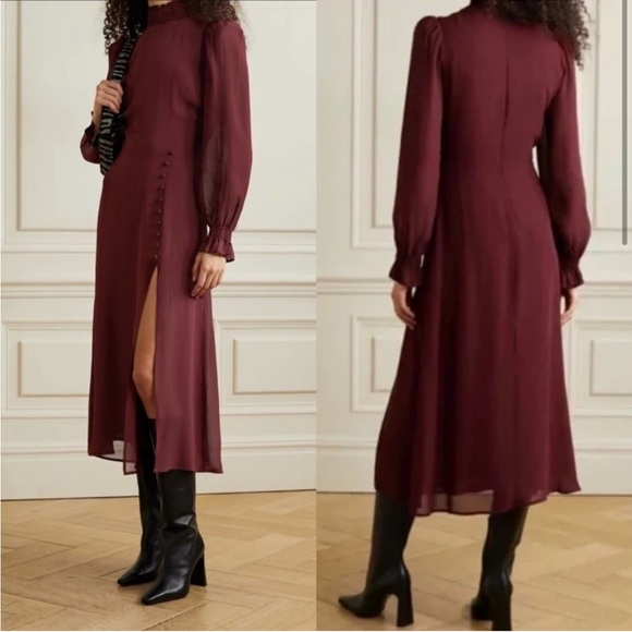 REFORMATION burgundy Stevi Slit-leg Crepe Midi Dress in Claret Size US 8 NWOT - Picture 1 of 4